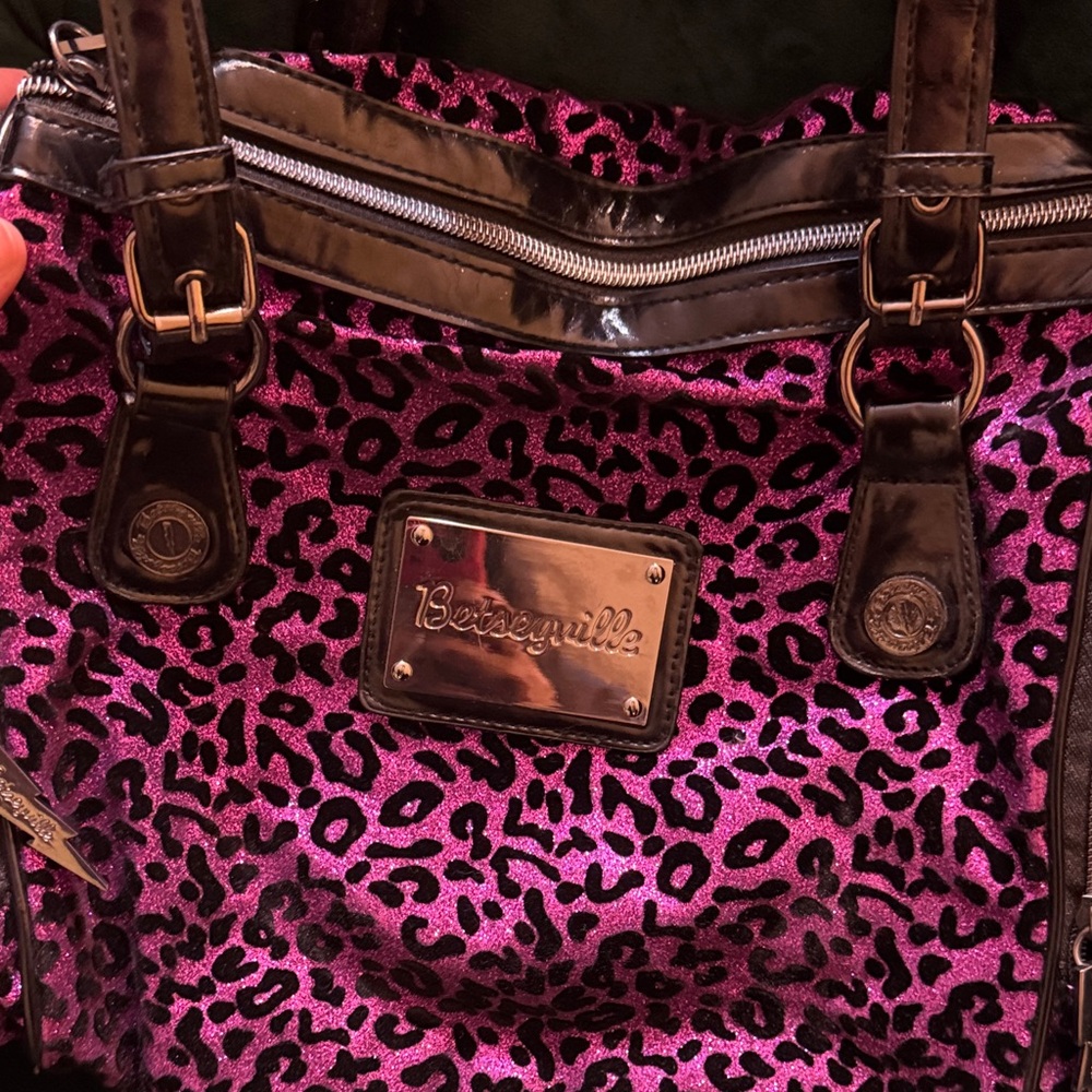 Rare Vintage Betseyville by Betsy Johnson Purple Leopard Print Satchel Handbag - Picture 2 of 6